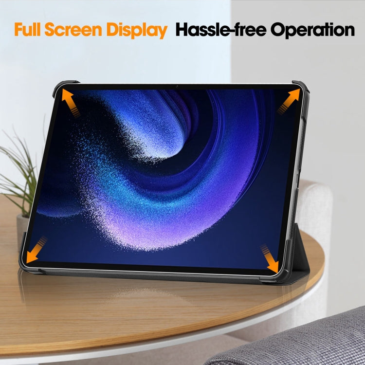 For Xiaomi Pad 6 / 6 Pro Custer Solid Color 3-Fold Stand Leather Smart Tablet Case