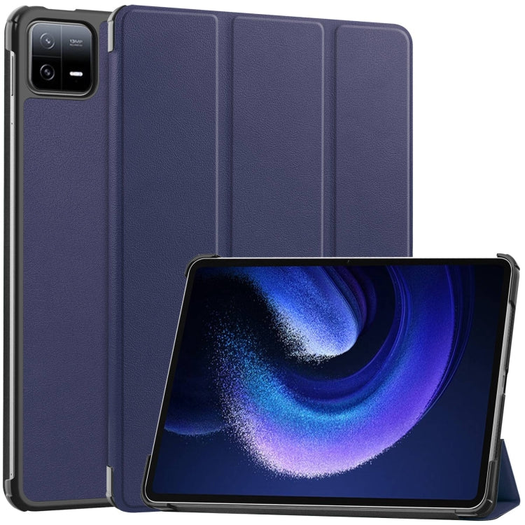 For Xiaomi Pad 6 / 6 Pro Custer Solid Color 3-Fold Stand Leather Smart Tablet Case