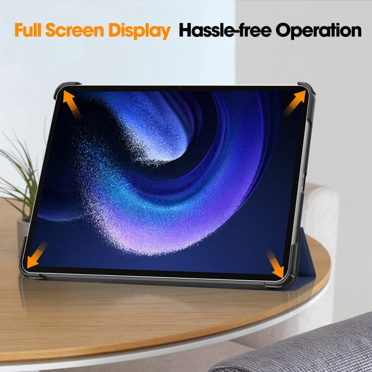 For Xiaomi Pad 6 / 6 Pro Custer Solid Color 3-Fold Stand Leather Smart Tablet Case