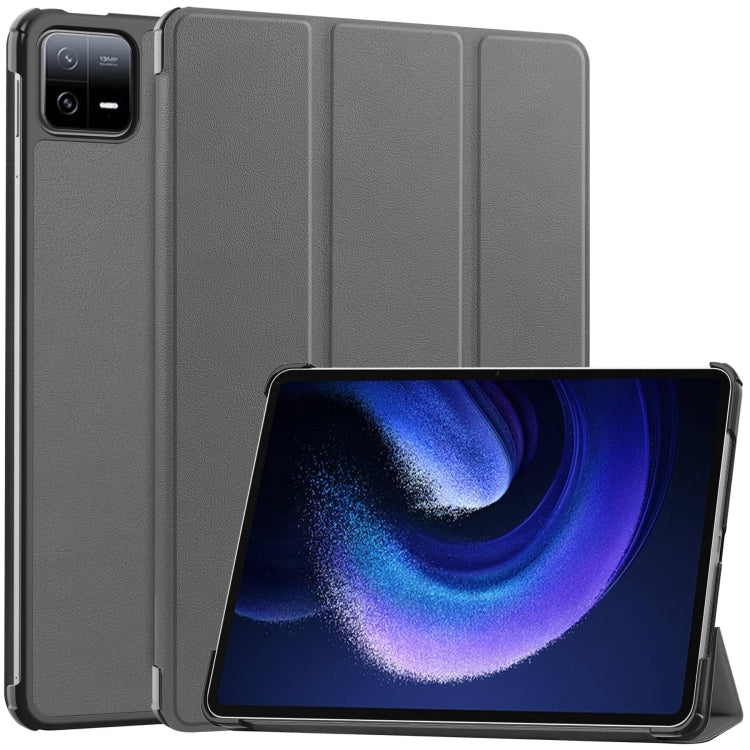 For Xiaomi Pad 6 / 6 Pro Custer Solid Color 3-Fold Stand Leather Smart Tablet Case