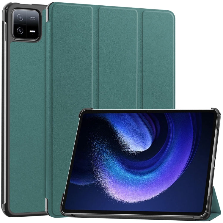 For Xiaomi Pad 6 / 6 Pro Custer Solid Color 3-Fold Stand Leather Smart Tablet Case