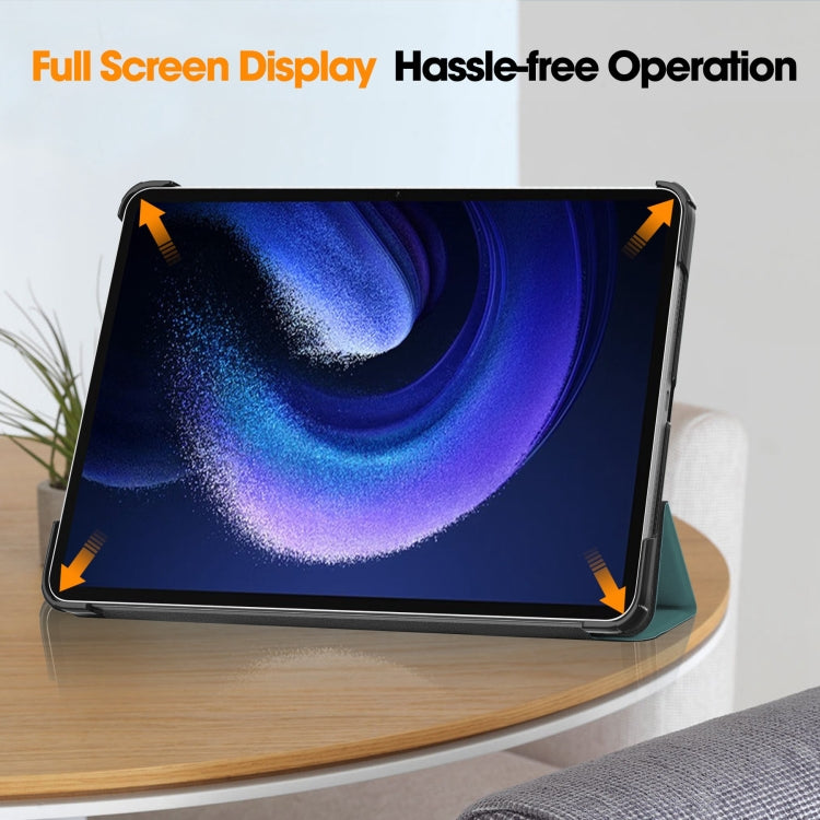 For Xiaomi Pad 6 / 6 Pro Custer Solid Color 3-Fold Stand Leather Smart Tablet Case