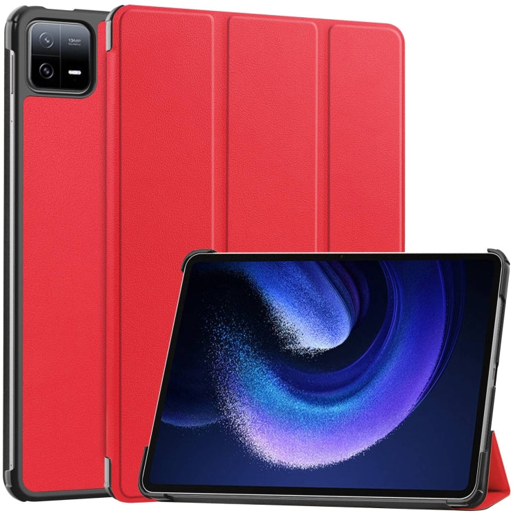 For Xiaomi Pad 6 / 6 Pro Custer Solid Color 3-Fold Stand Leather Smart Tablet Case