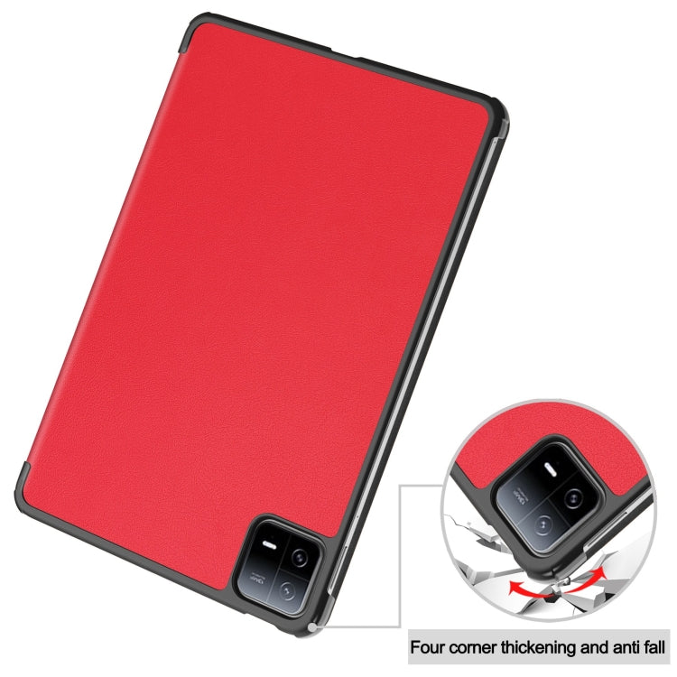 For Xiaomi Pad 6 / 6 Pro Custer Solid Color 3-Fold Stand Leather Smart Tablet Case