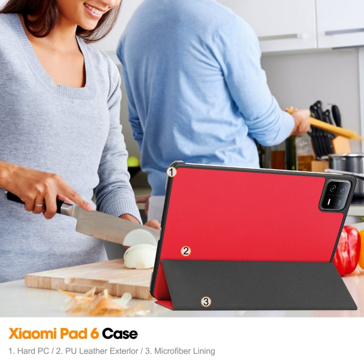 For Xiaomi Pad 6 / 6 Pro Custer Solid Color 3-Fold Stand Leather Smart Tablet Case