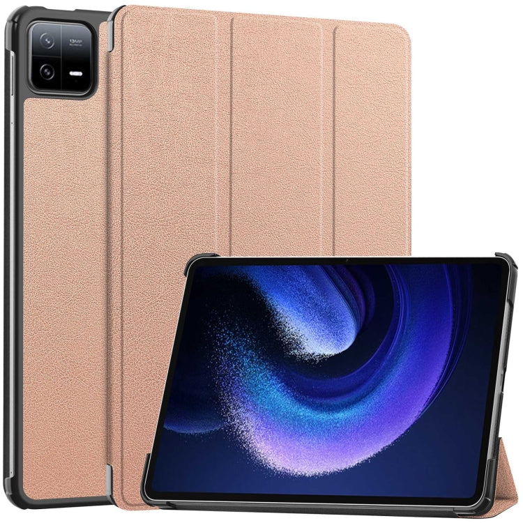 For Xiaomi Pad 6 / 6 Pro Custer Solid Color 3-Fold Stand Leather Smart Tablet Case