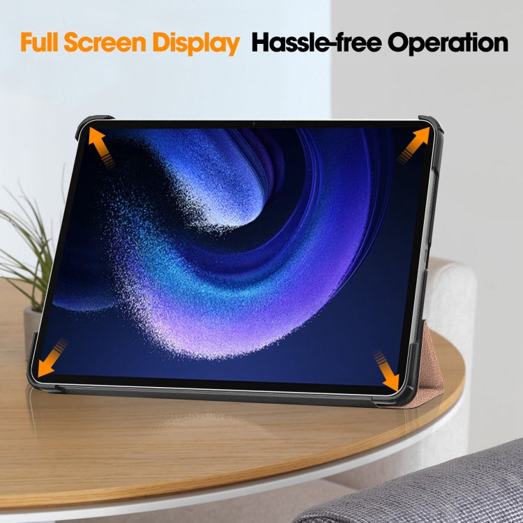 For Xiaomi Pad 6 / 6 Pro Custer Solid Color 3-Fold Stand Leather Smart Tablet Case