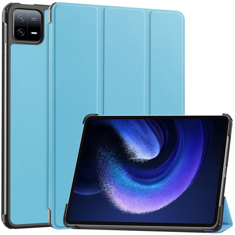 For Xiaomi Pad 6 / 6 Pro Custer Solid Color 3-Fold Stand Leather Smart Tablet Case