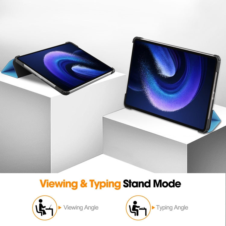 For Xiaomi Pad 6 / 6 Pro Custer Solid Color 3-Fold Stand Leather Smart Tablet Case