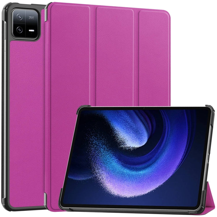 For Xiaomi Pad 6 / 6 Pro Custer Solid Color 3-Fold Stand Leather Smart Tablet Case
