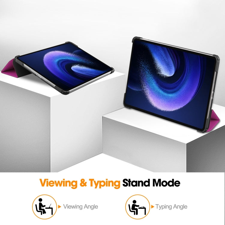 For Xiaomi Pad 6 / 6 Pro Custer Solid Color 3-Fold Stand Leather Smart Tablet Case
