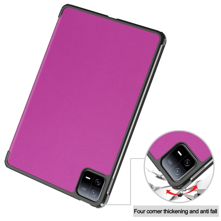 For Xiaomi Pad 6 / 6 Pro Custer Solid Color 3-Fold Stand Leather Smart Tablet Case