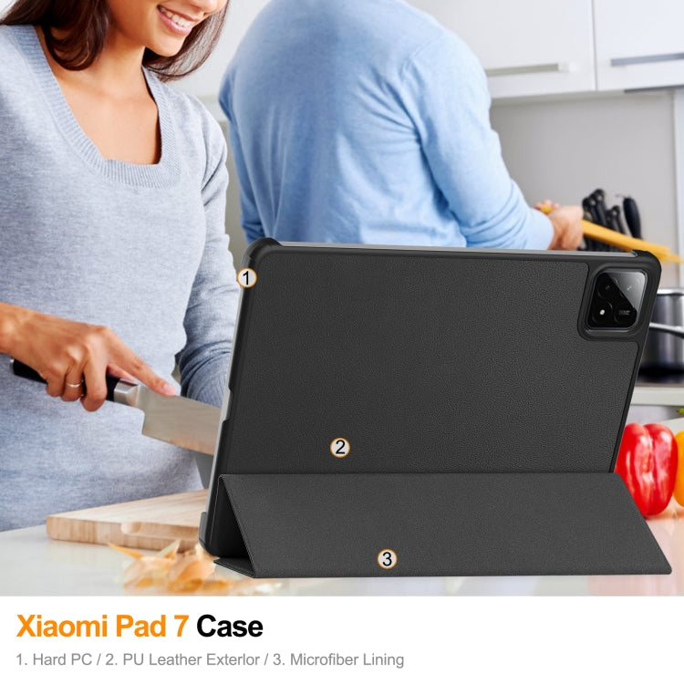 For Xiaomi Pad 7 / 7 Pro Custer Texture 3-Fold Holder Leather Smart Tablet Case