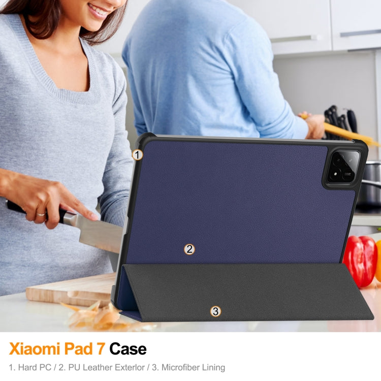 For Xiaomi Pad 7 / 7 Pro Custer Texture 3-Fold Holder Leather Smart Tablet Case