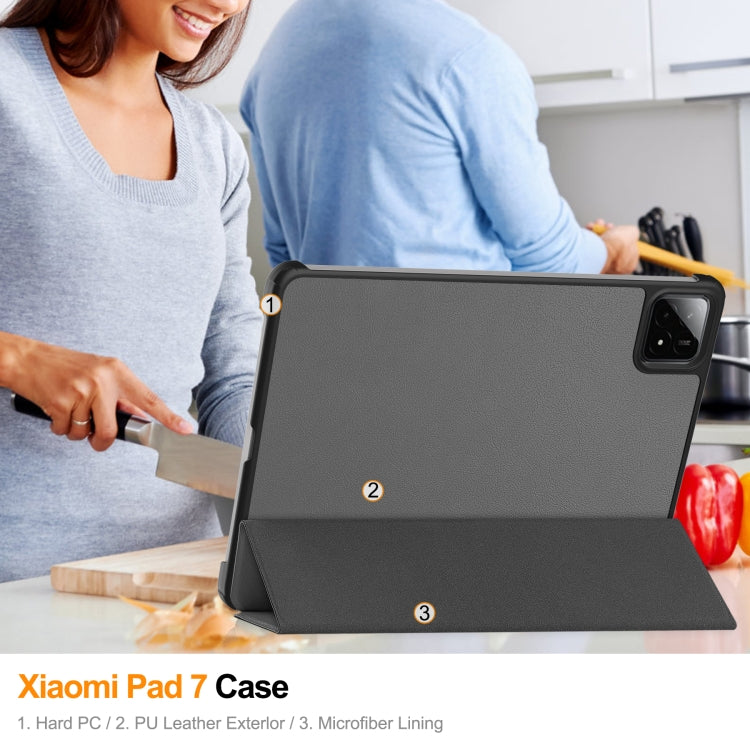 For Xiaomi Pad 7 / 7 Pro Custer Texture 3-Fold Holder Leather Smart Tablet Case