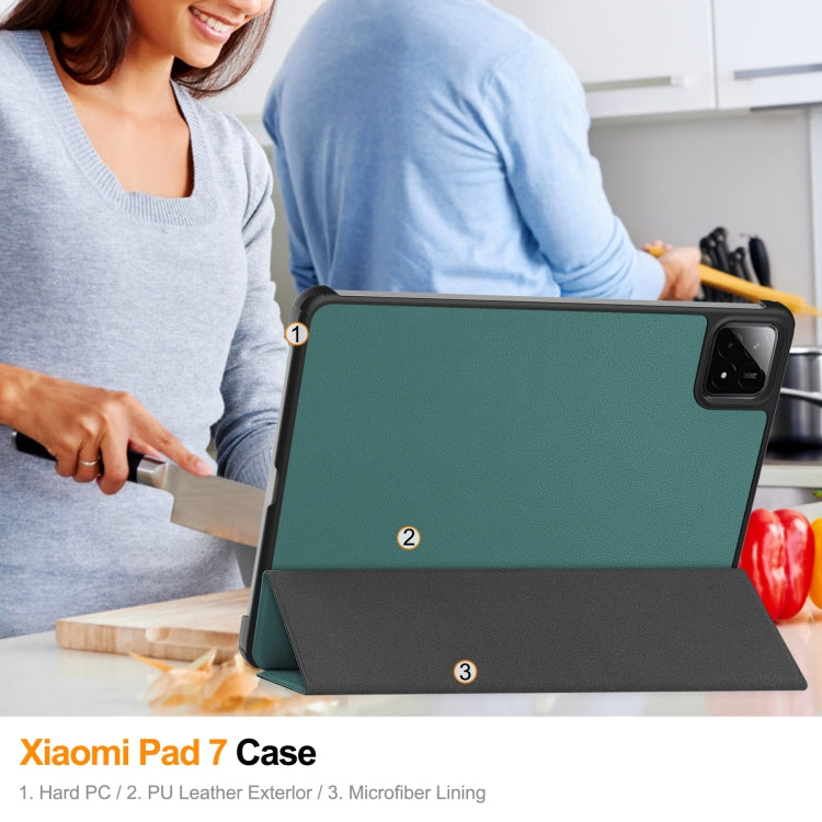For Xiaomi Pad 7 / 7 Pro Custer Texture 3-Fold Holder Leather Smart Tablet Case