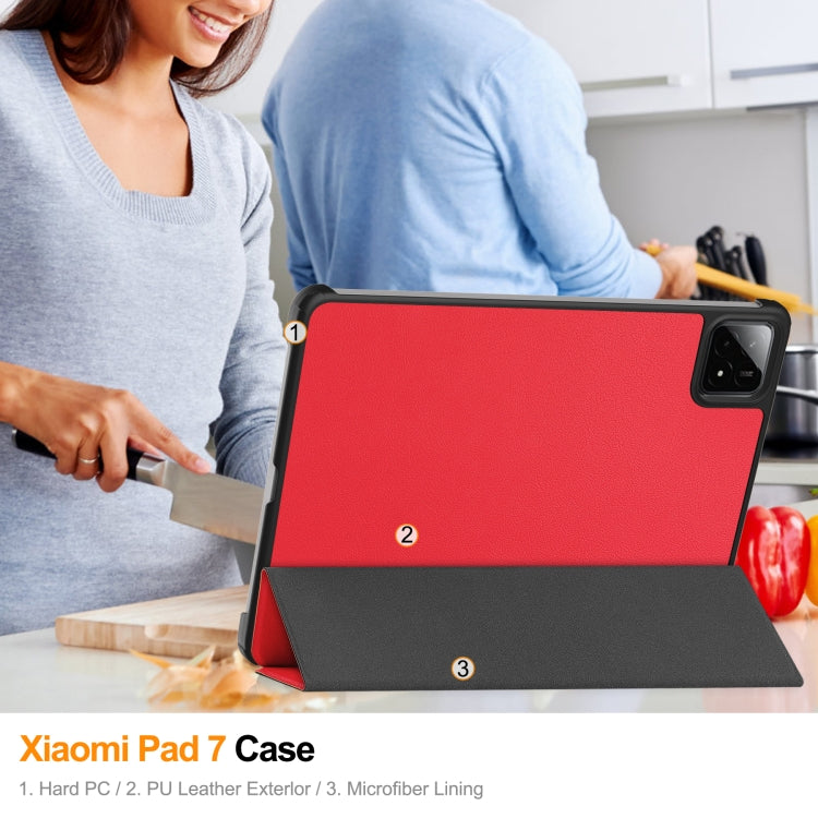 For Xiaomi Pad 7 / 7 Pro Custer Texture 3-Fold Holder Leather Smart Tablet Case