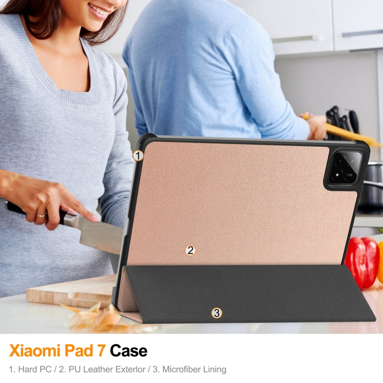 For Xiaomi Pad 7 / 7 Pro Custer Texture 3-Fold Holder Leather Smart Tablet Case