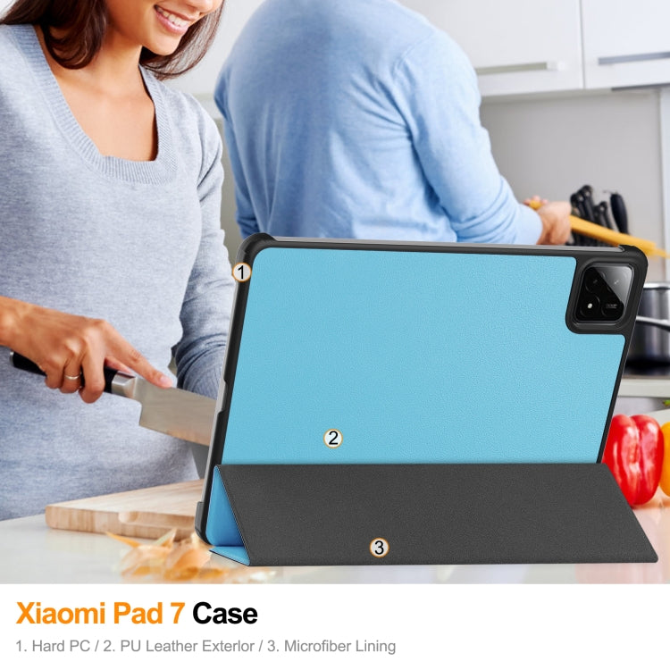 For Xiaomi Pad 7 / 7 Pro Custer Texture 3-Fold Holder Leather Smart Tablet Case