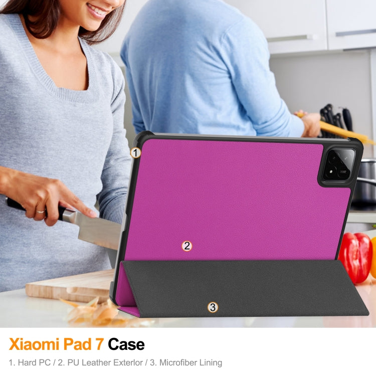 For Xiaomi Pad 7 / 7 Pro Custer Texture 3-Fold Holder Leather Smart Tablet Case