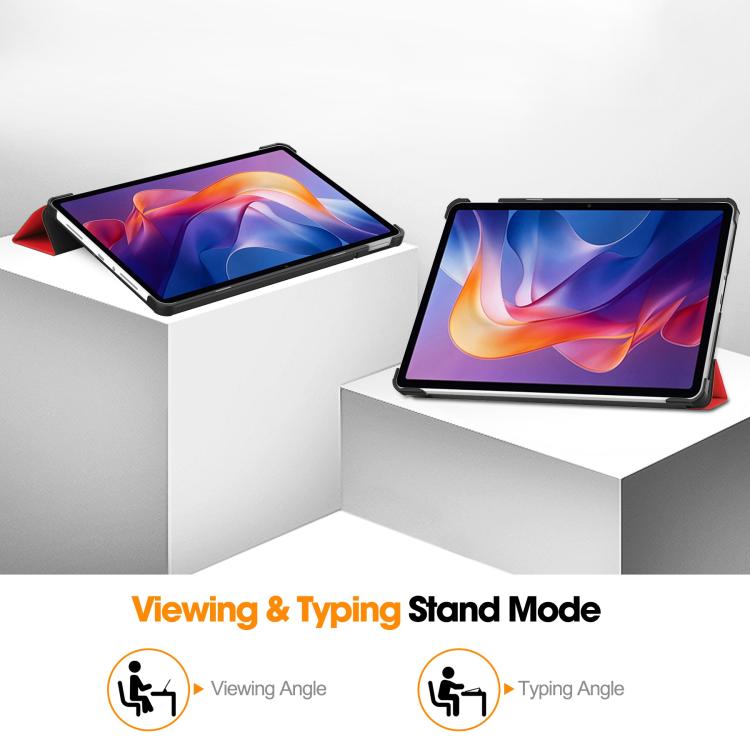 For Xiaomi Redmi Pad 2 Custer Texture 3-Fold Holder Leather Smart Tablet Case