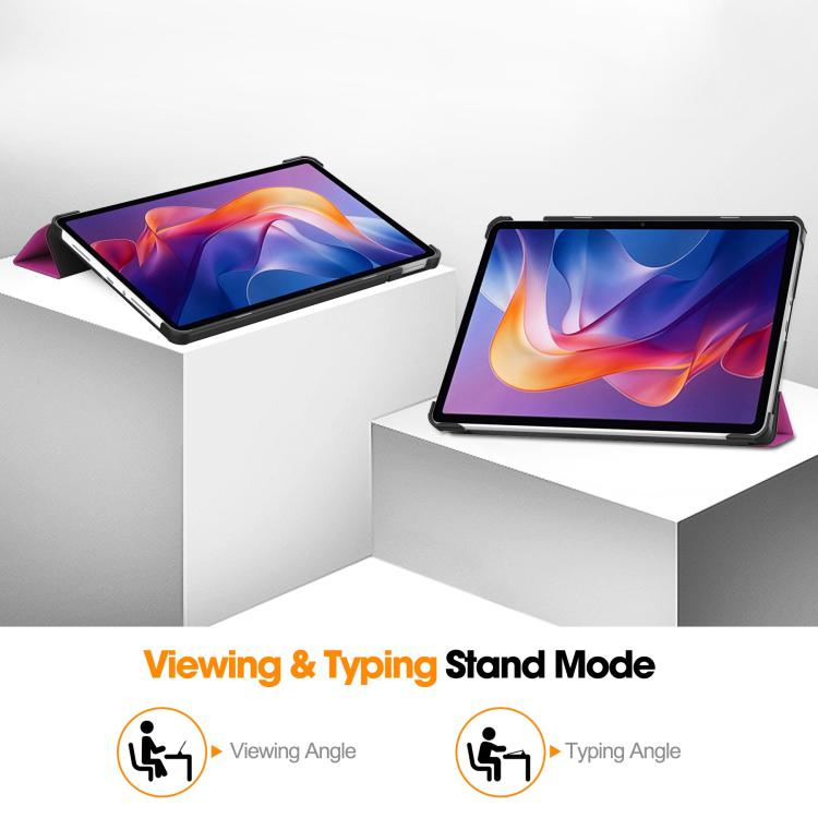 For Xiaomi Redmi Pad 2 Custer Texture 3-Fold Holder Leather Smart Tablet Case