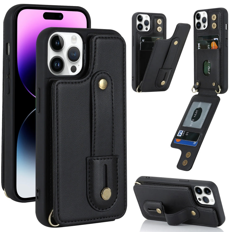 For iPhone 14 Pro Wristband Vertical Flip Wallet Back Cover Phone Case
