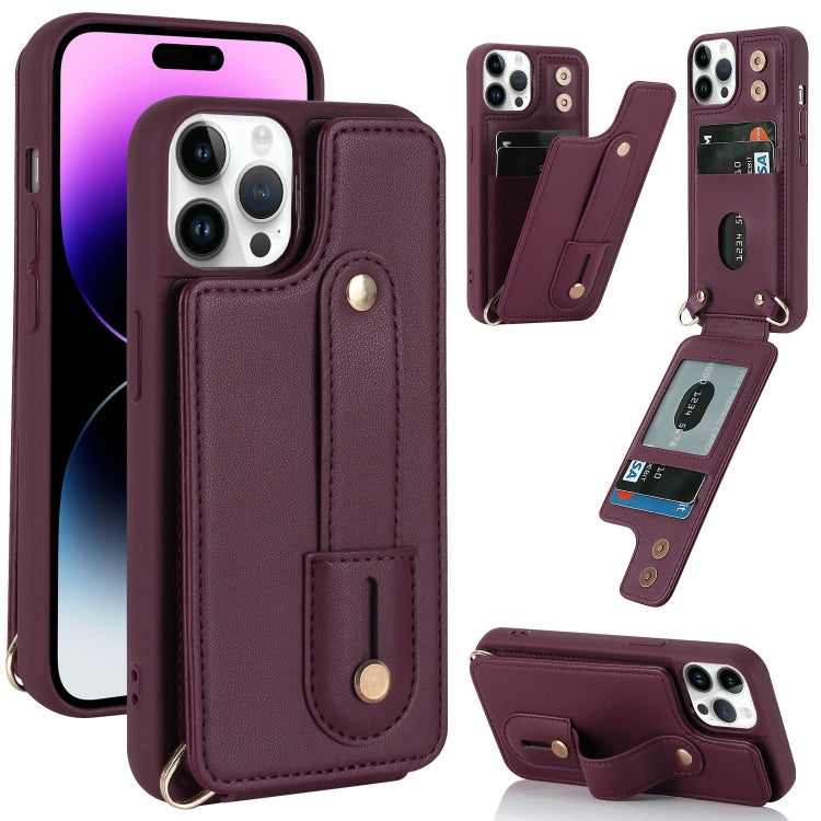 For iPhone 14 Pro Wristband Vertical Flip Wallet Back Cover Phone Case