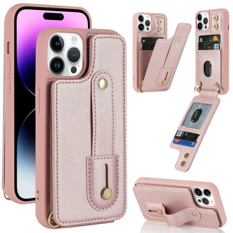 For iPhone 14 Pro Wristband Vertical Flip Wallet Back Cover Phone Case