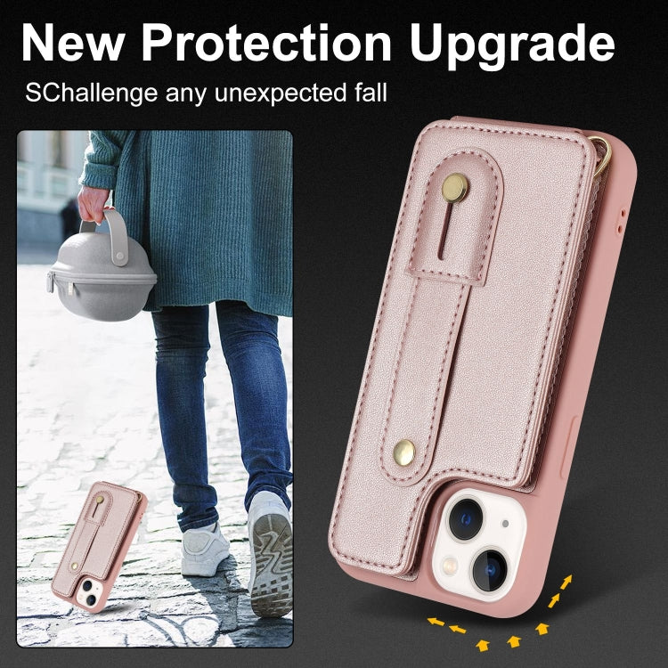 For iPhone 14 Pro Wristband Vertical Flip Wallet Back Cover Phone Case