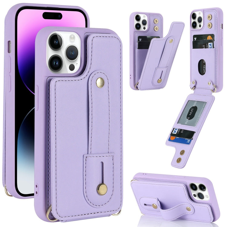 For iPhone 14 Pro Wristband Vertical Flip Wallet Back Cover Phone Case