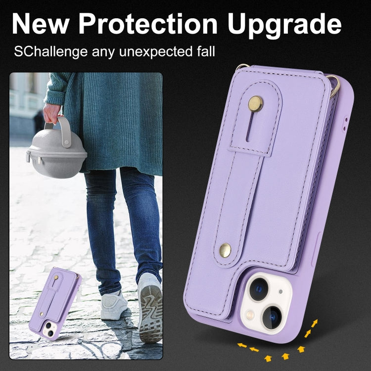 For iPhone 14 Pro Wristband Vertical Flip Wallet Back Cover Phone Case