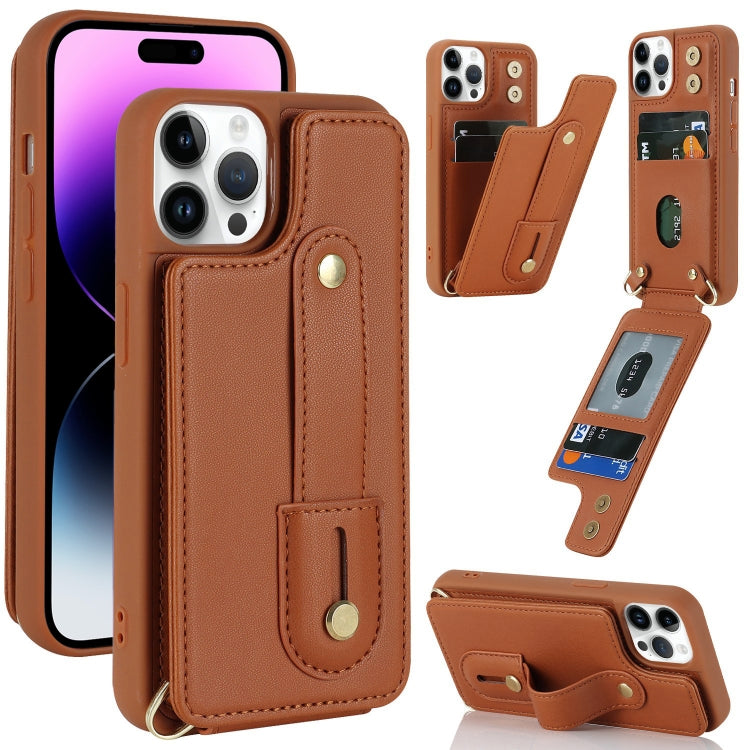For iPhone 14 Pro Wristband Vertical Flip Wallet Back Cover Phone Case