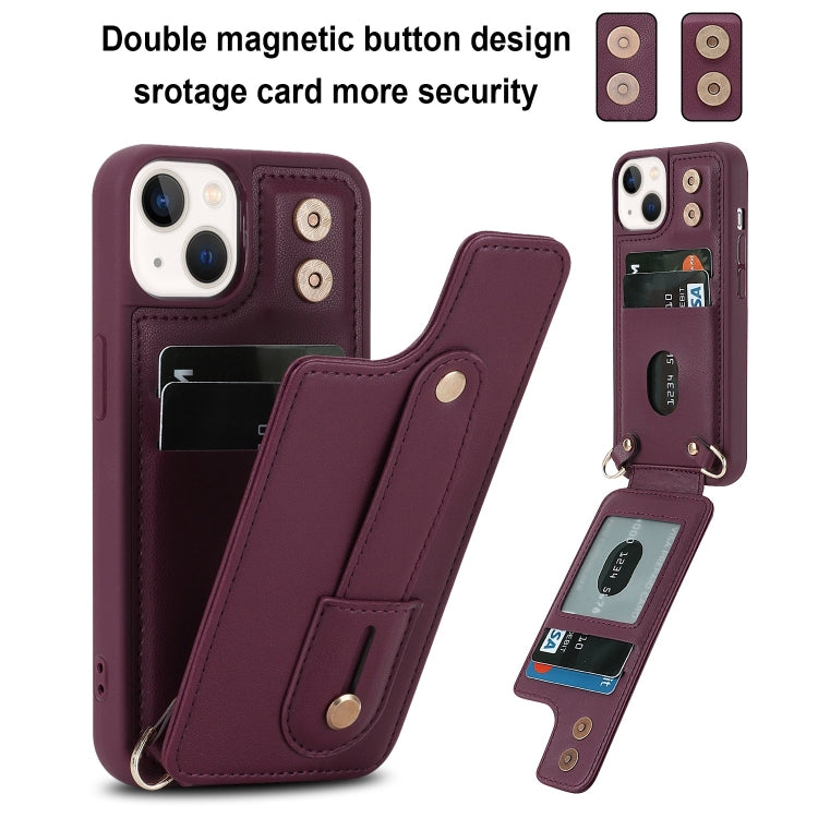 For iPhone 13 Pro Wristband Vertical Flip Wallet Back Cover Phone Case