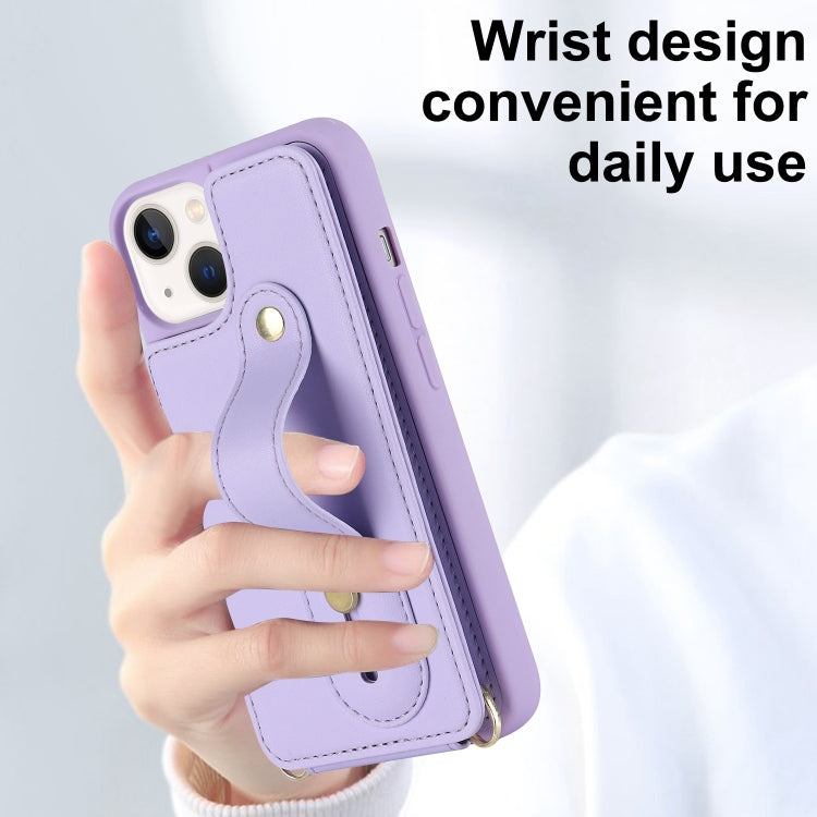 For iPhone 13 Pro Wristband Vertical Flip Wallet Back Cover Phone Case