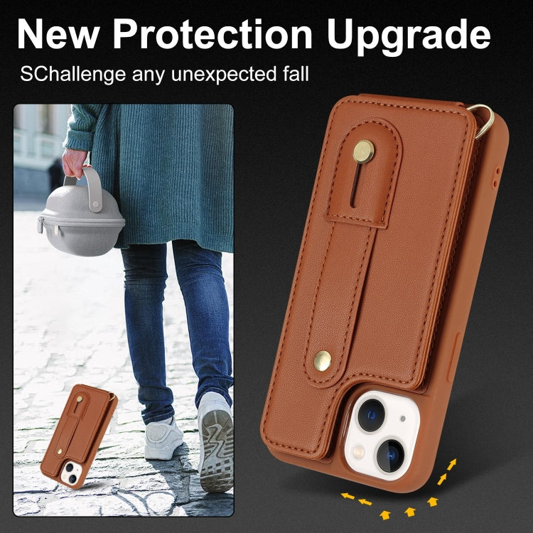 For iPhone 13 Pro Wristband Vertical Flip Wallet Back Cover Phone Case