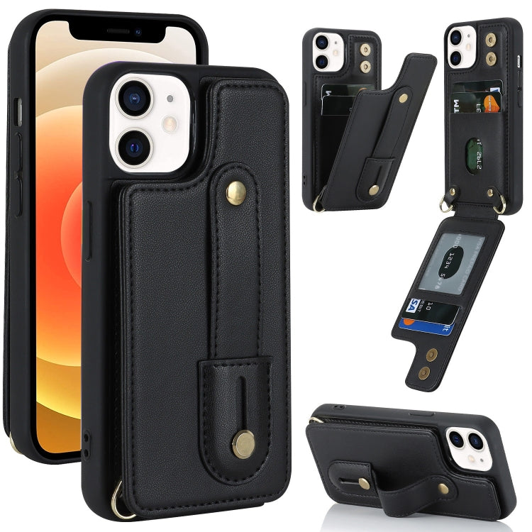 For iPhone 12 / 12 Pro Wristband Vertical Flip Wallet Back Cover Phone Case