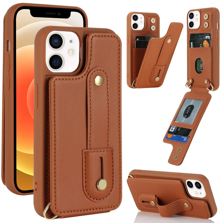 For iPhone 12 / 12 Pro Wristband Vertical Flip Wallet Back Cover Phone Case