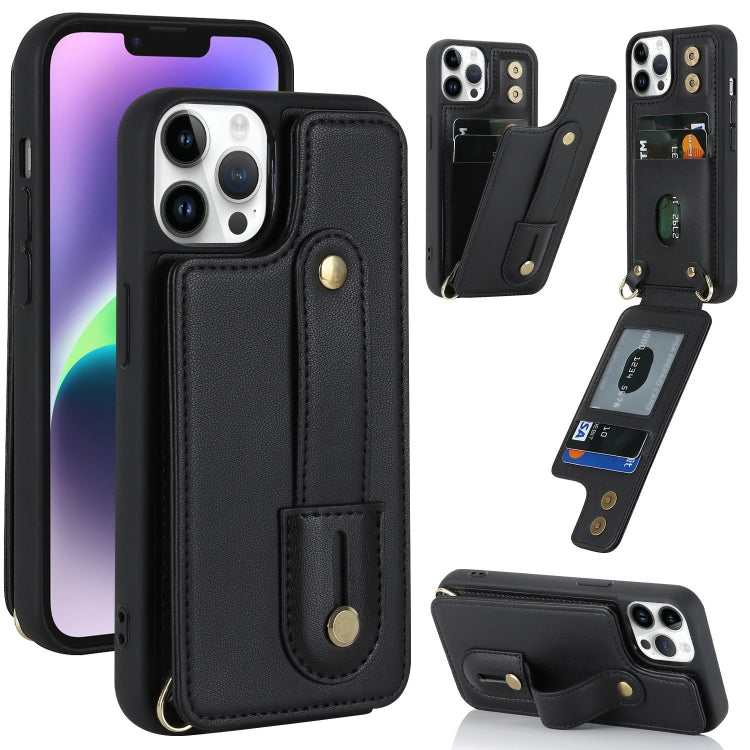 For iPhone 11 Pro Max Wristband Vertical Flip Wallet Back Cover Phone Case