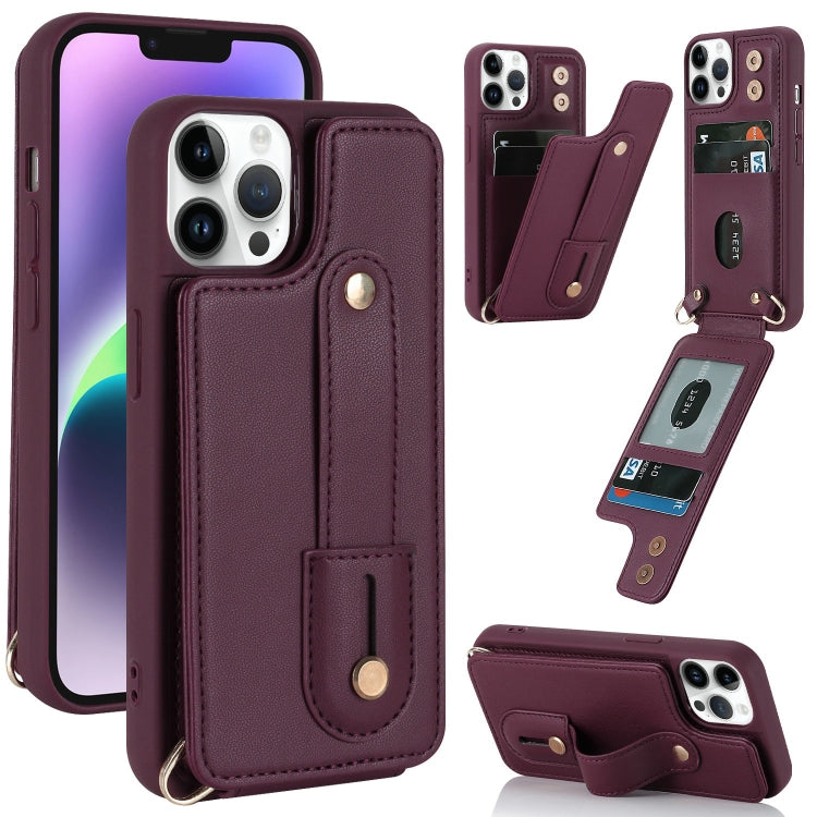 For iPhone 11 Pro Max Wristband Vertical Flip Wallet Back Cover Phone Case