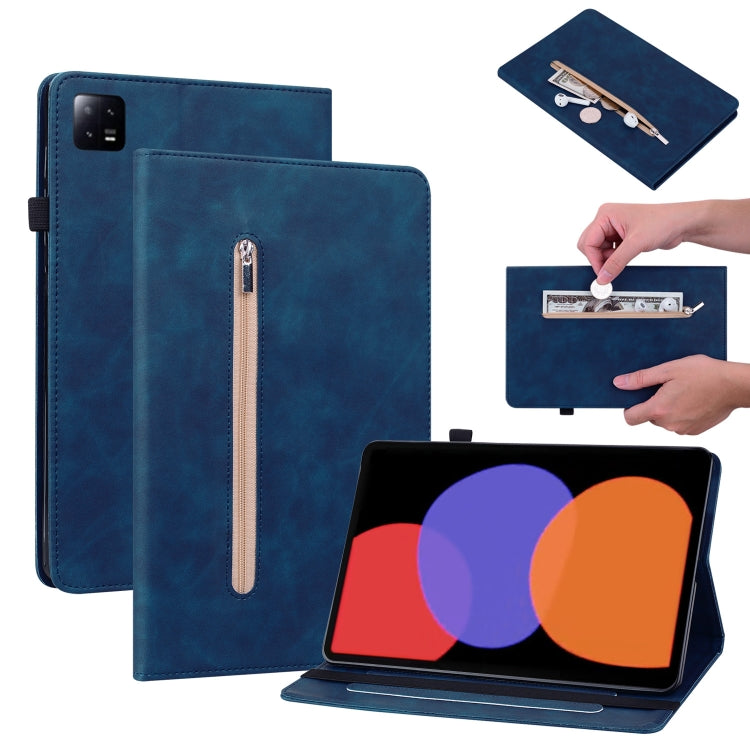 For Xiaomi Pad  6 / Pad 6 Pro Skin Feel Solid Color Zipper Leather Tablet Case