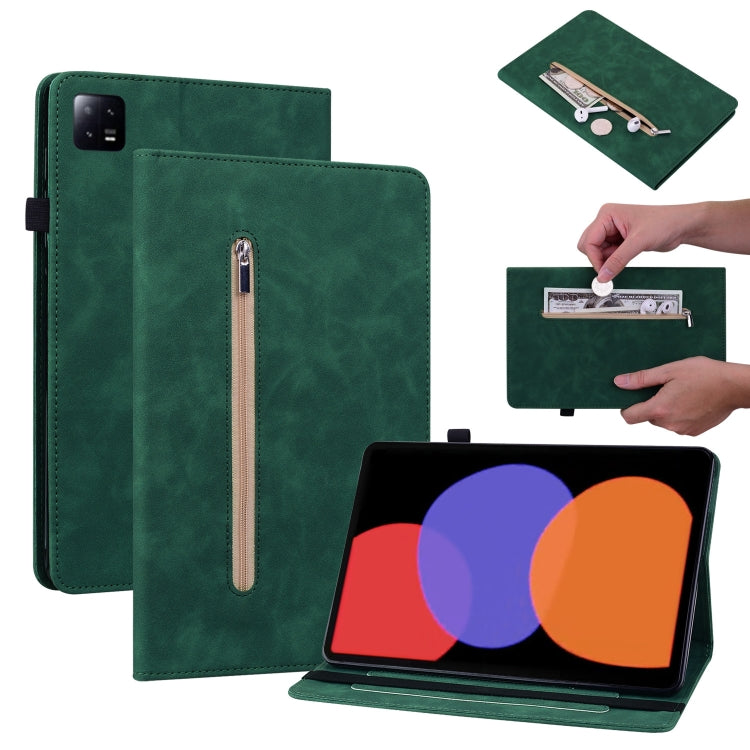 For Xiaomi Pad  6 / Pad 6 Pro Skin Feel Solid Color Zipper Leather Tablet Case