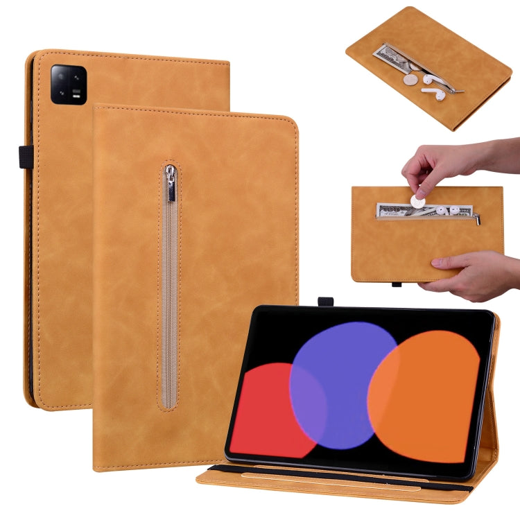 For Xiaomi Pad  6 / Pad 6 Pro Skin Feel Solid Color Zipper Leather Tablet Case