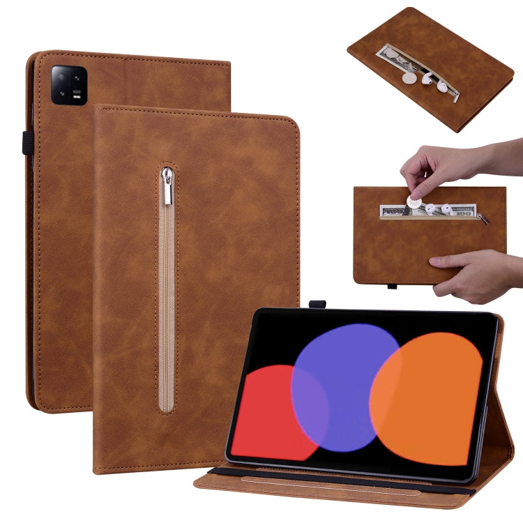 For Xiaomi Pad  6 / Pad 6 Pro Skin Feel Solid Color Zipper Leather Tablet Case