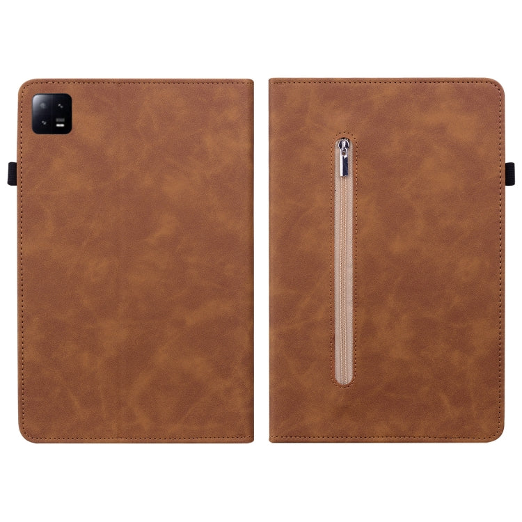 For Xiaomi Pad  6 / Pad 6 Pro Skin Feel Solid Color Zipper Leather Tablet Case