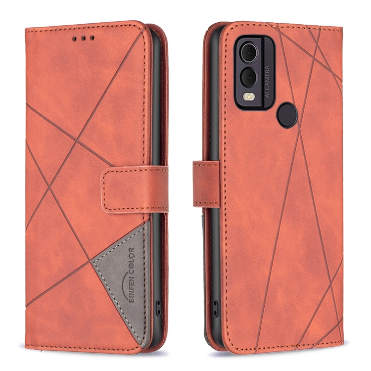 For Nokia C22 Magnetic Buckle Rhombus Texture Leather Phone Case