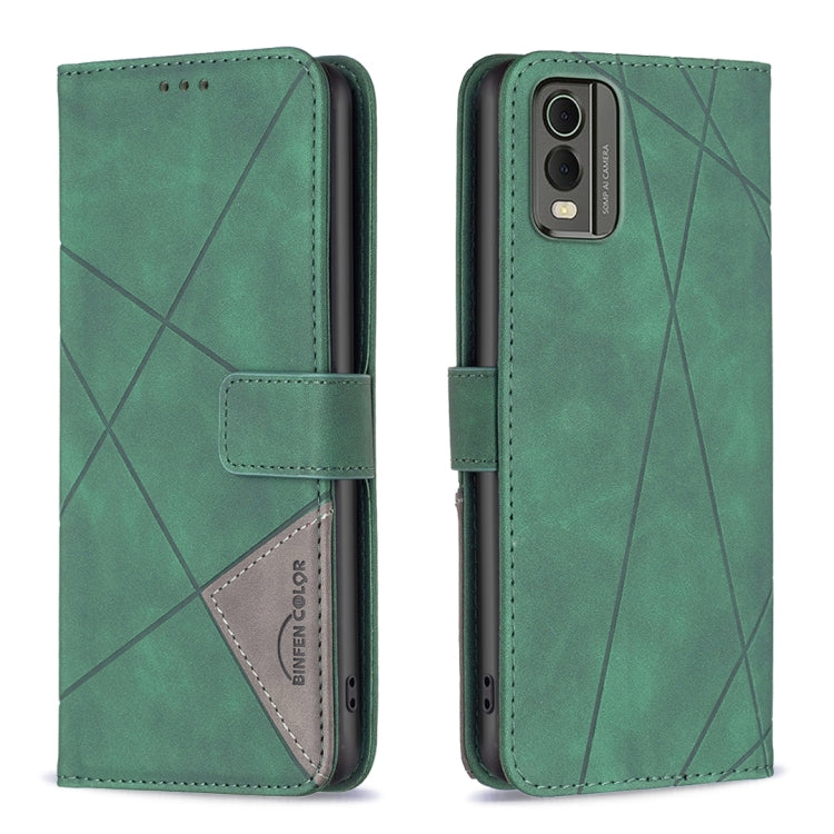 For Nokia C32 Magnetic Buckle Rhombus Texture Leather Phone Case