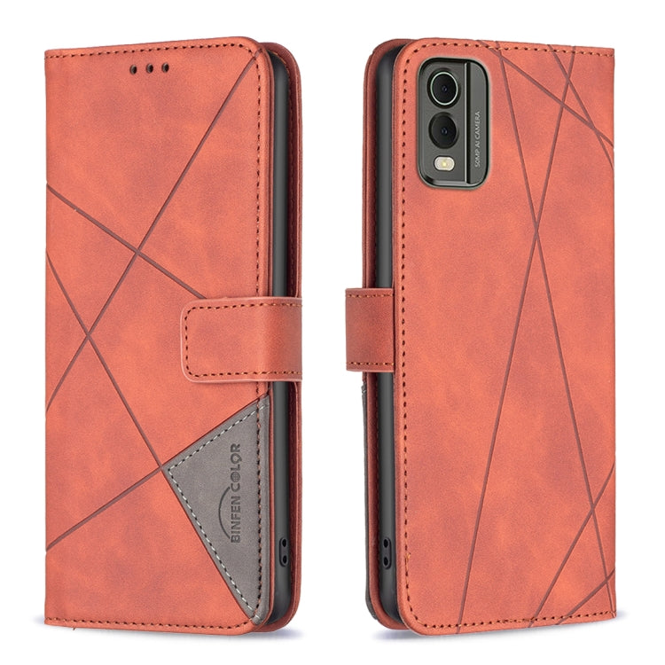 For Nokia C32 Magnetic Buckle Rhombus Texture Leather Phone Case