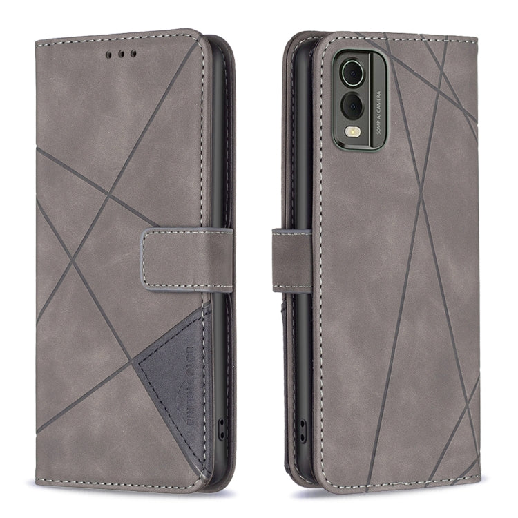 For Nokia C32 Magnetic Buckle Rhombus Texture Leather Phone Case