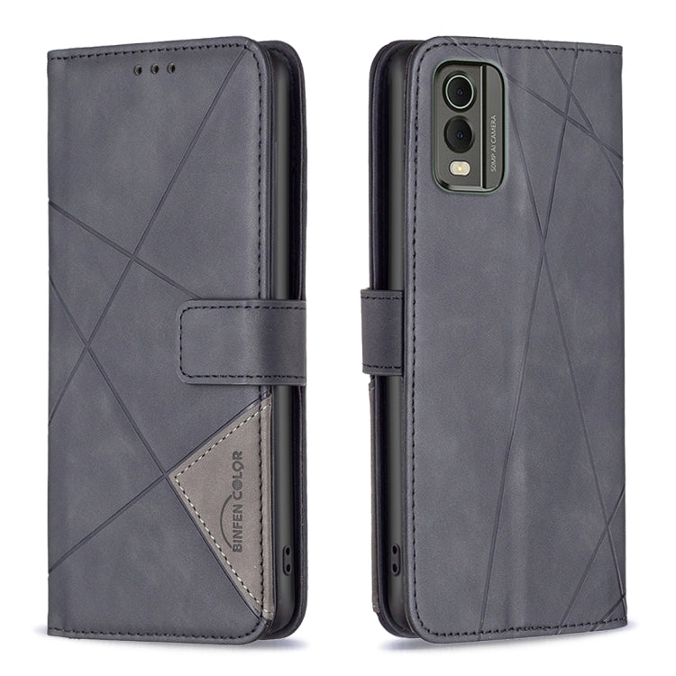 For Nokia C32 Magnetic Buckle Rhombus Texture Leather Phone Case